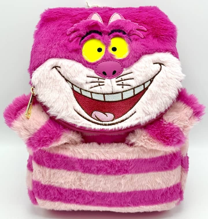 Loungefly Cheshire Cat Plush Pocket Mini Backpack Light Up Bag Front Full View Arms Up