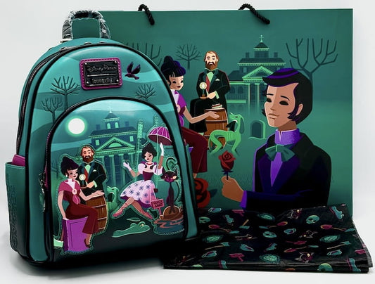 Loungefly Disney Parks Club 33 Haunted Mansion Mini Backpack Bag Backpack Paper Bag And Tissue Paper Full View