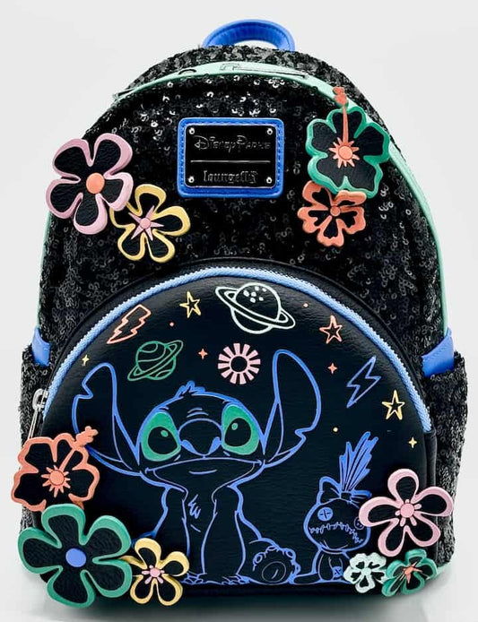 Loungefly Disney Parks Lilo and Stitch Sequin Mini Backpack Scrump Bag Front Full View