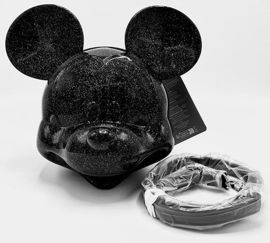 Loungefly Disney Parks Mickey Mouse Moulded Glitter Figural Crossbody Front Full View With Strap