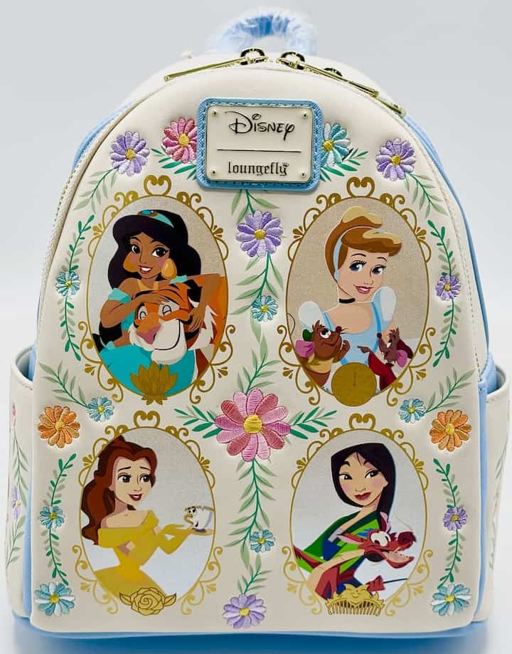 Loungefly Disney Princess Floral Mini Backpack Frame Glitter Vanity Bag Front Full View