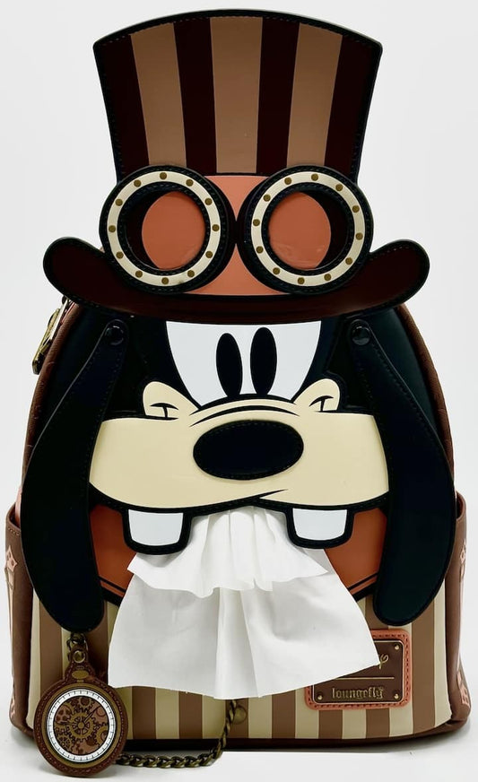 Loungefly Disney Steampunk Goofy Mini Backpack Science Fiction Bag Front Full View Moveable Ears Down