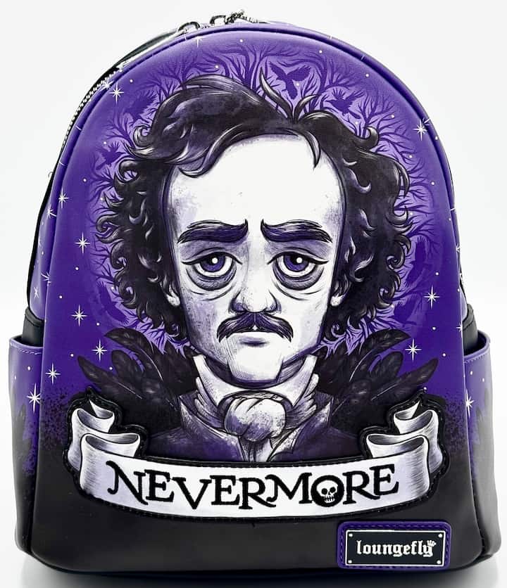 Loungefly Edgar Allen Poe Portrait Mini Backpack Nevermore Bag Front Full View