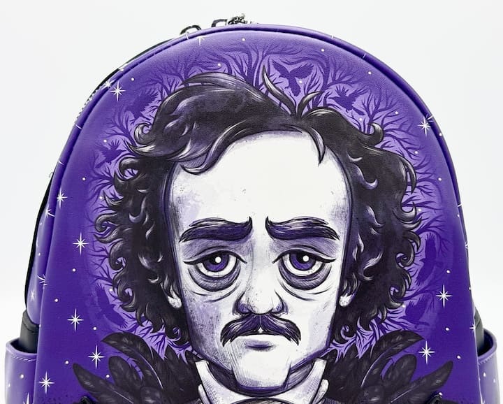 Loungefly Edgar Allen Poe Portrait Mini Backpack Nevermore Bag Front Head Artwork