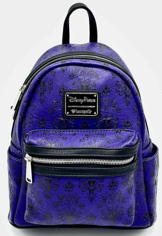 Loungefly Haunted Mansion Mini Backpack Phantom Manor Wallpaper Bag Front Full View