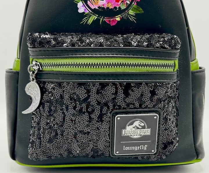 Loungefly Jurassic Park Sequin Green Mini Backpack Floral Bag Front Pocket