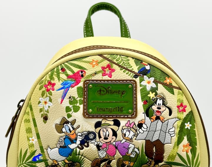 Loungefly Mickey Mouse Jungle Mini Backpack Disney Tropical Bag Front Enamel Logo