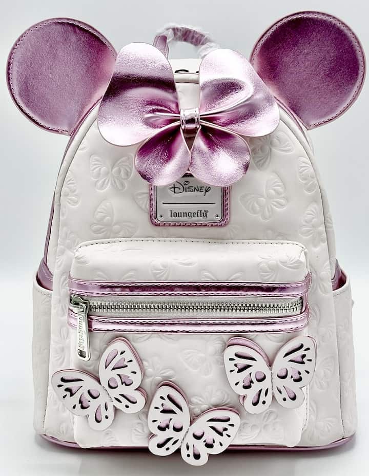 Loungefly Minnie Mouse Butterfly Mini Backpack Disney Pink Purple Bag Front Full View