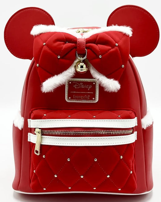 Loungefly Minnie Mouse Santa Suit Mini Backpack Disney Christmas Bag Front Full View