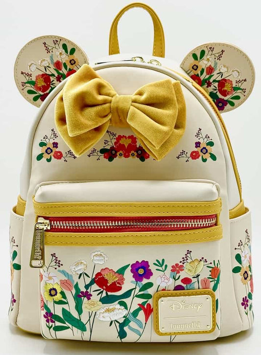 Loungefly Minnie Mouse Yellow Floral Mini Backpack Disney Bag Front Full View