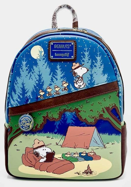 Loungefly Snoopy Beagle Scouts Mini Backpack Peanuts 50th Anniversary Bag Front Full View