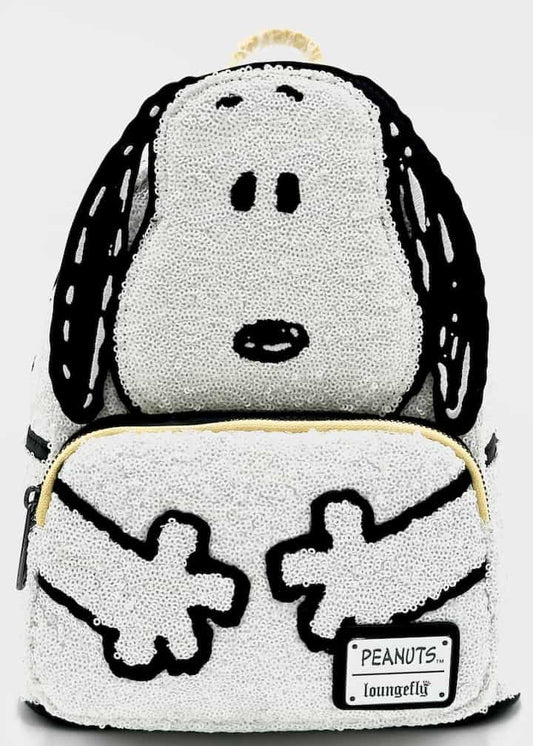 Loungefly Snoopy Sequin Cosplay Mini Backpack Peanuts 75th Bag Front Full View