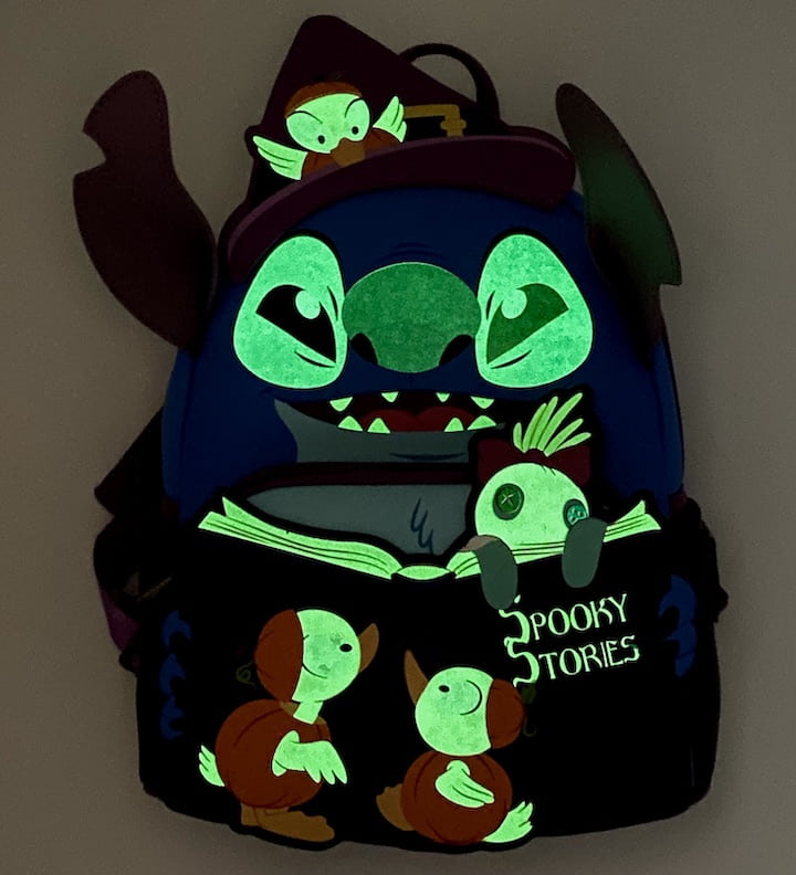 Loungefly Stitch Halloween Mini Backpack Ducks Spooky Stories Glow Bag