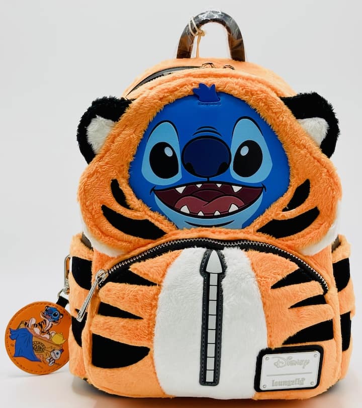 Loungefly Stitch Rajah Mini Backpack Disney Plush Cosplay Bag Front Full View With Keyring