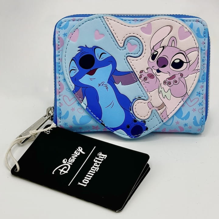 Loungefly Stitch and Angel Puzzle Wallet Disney Heart Jigsaw Purse Front Full View