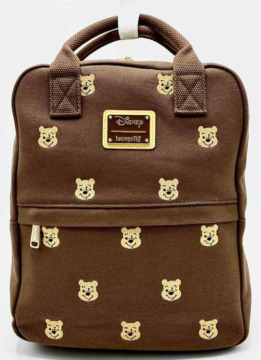 Loungefly Winnie the Pooh Canvas Backpack Disney Brown Embroidered Bag Front Full View