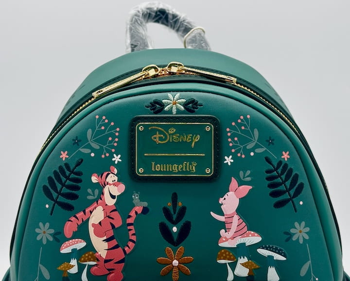 Loungefly Winnie the Pooh Floral Mini Backpack Disney Folk Art Bag Front Enamel Logo