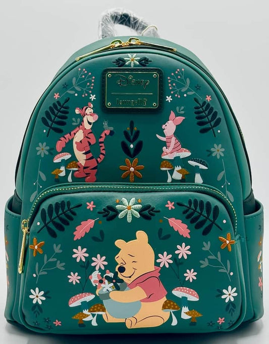 Loungefly Winnie the Pooh Floral Mini Backpack Disney Folk Art Bag Front Full View