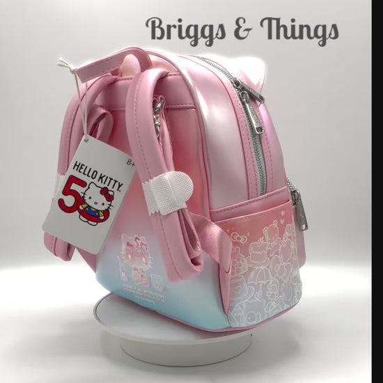 Loungefly Hello Kitty 50th Anniversary Mini Backpack Sanrio Iridescent Video