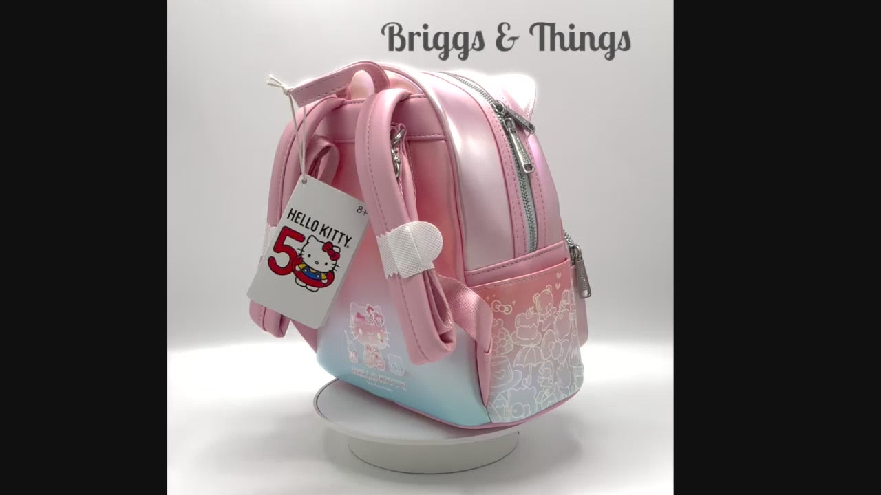 Loungefly Hello Kitty 50th Anniversary Mini Backpack Sanrio Iridescent Video