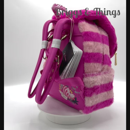 Loungefly Cheshire Cat Plush Pocket Mini Backpack Light Up Bag Video