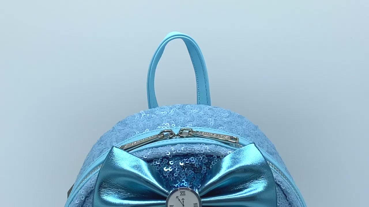 Loungefly Cinderella Sequin Mini Backpack Blue Disney Princess Bag Video