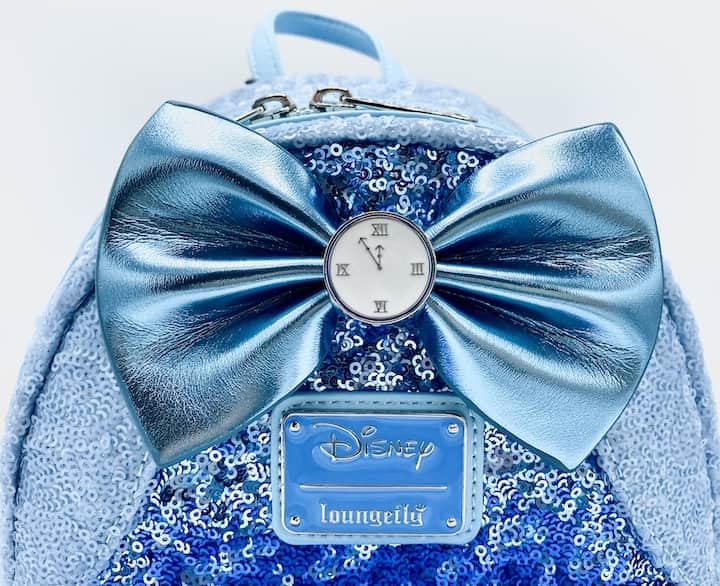 Loungefly Cinderella Sequin Mini Backpack Blue Disney Princess Bag Clock Emblem